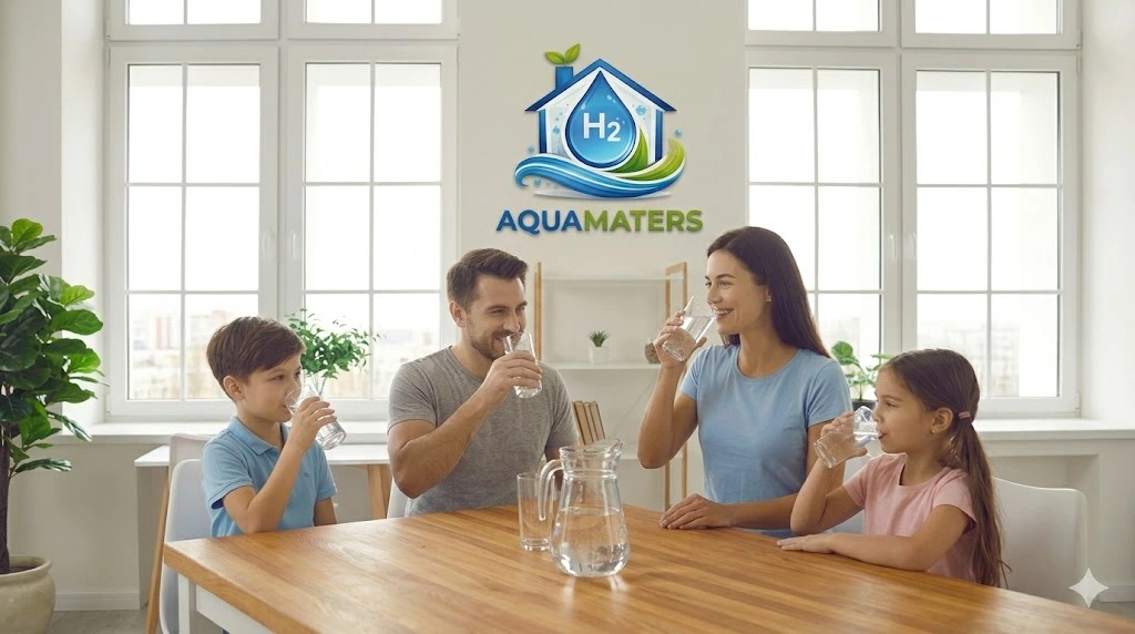 Familia bebiendo agua hidrogenada Aquamaters (Contacte)